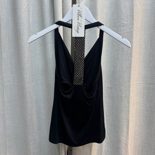 Morgan de Toi Black Rhinestone Cowl Neck Tank Top