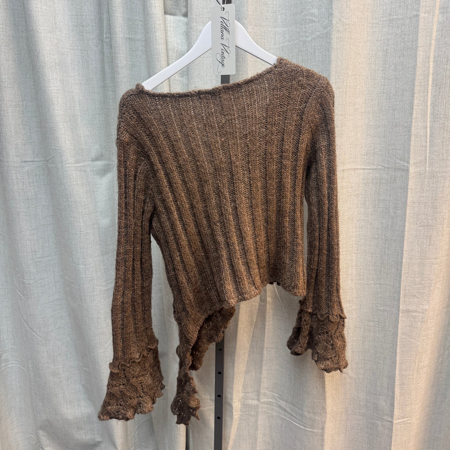 Brown Knit Asymmetrical Shaggy Cardigan