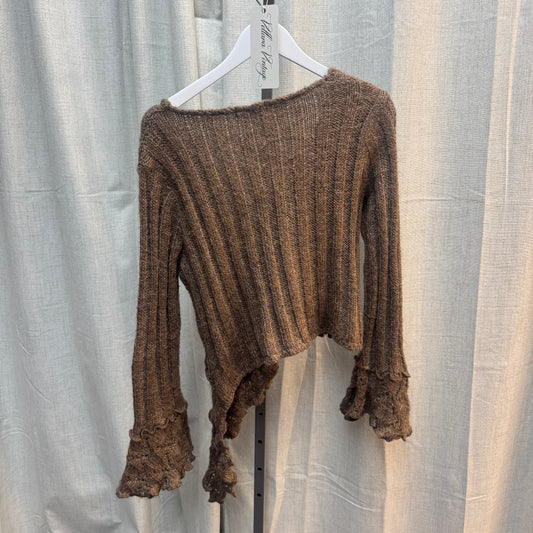 Brown Knit Asymmetrical Shaggy Cardigan