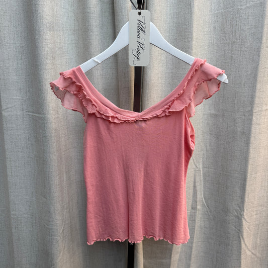 Pink Ruffle Short Sleeve Blouse