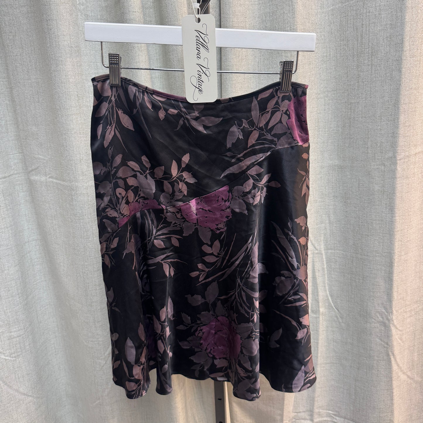 Silk Purple and Black Floral Midi Skirt
