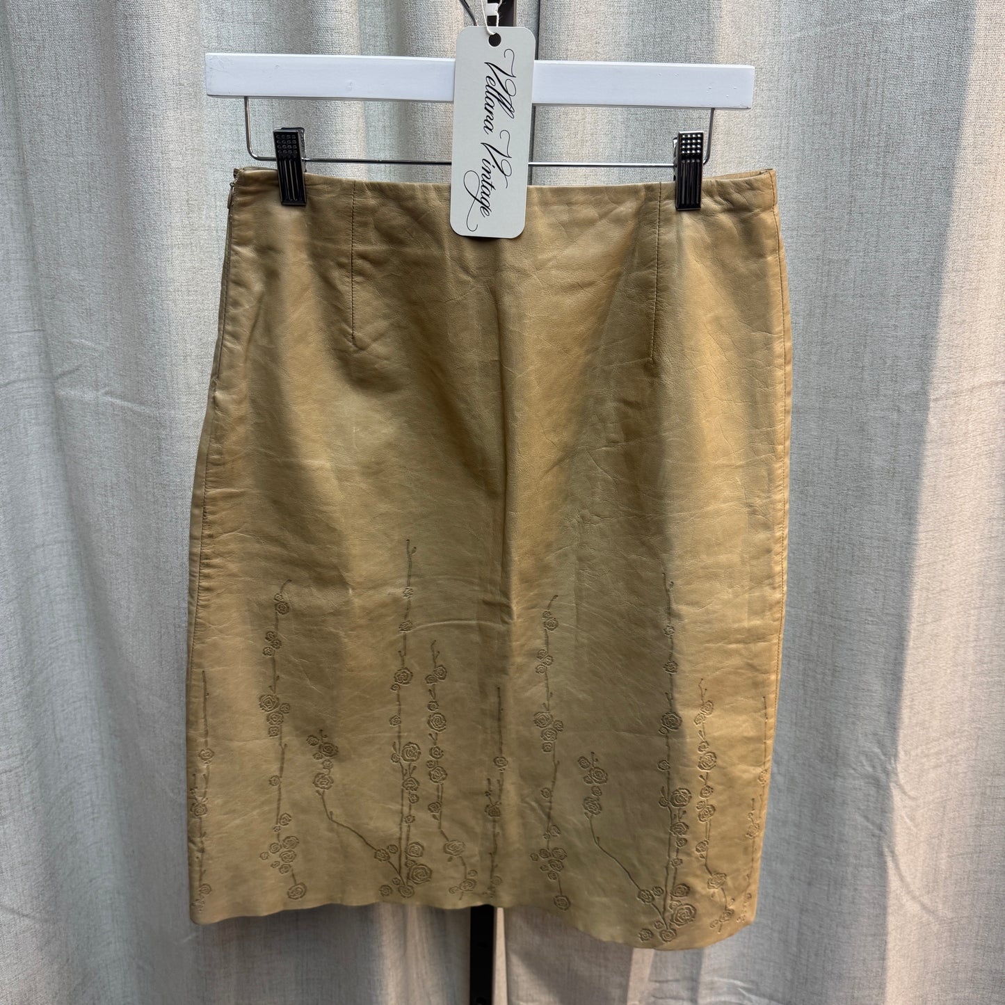 Plein Sud Leather Tan Floral Midi Skirt