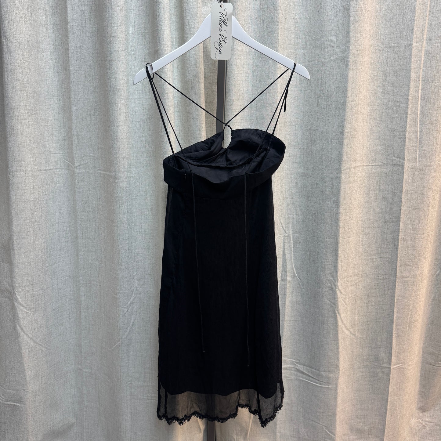Black Silk Criss-Cross Halter Dress