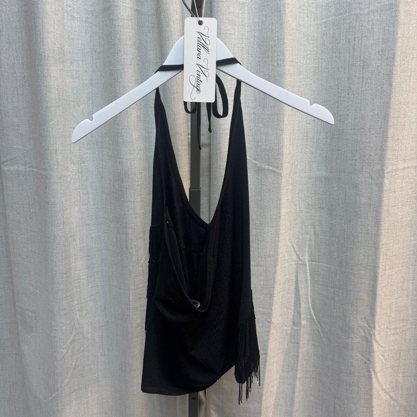 Morgan De Toi Black Sparkly Fringe Halter Top