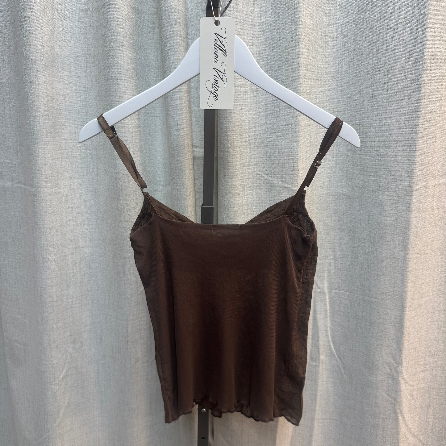 Brown Lace Mesh Floral Appliqué Tank Top