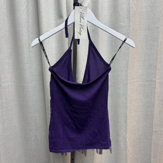 Morgan de Toi Purple Shimmery Fringe Halter Tank Top