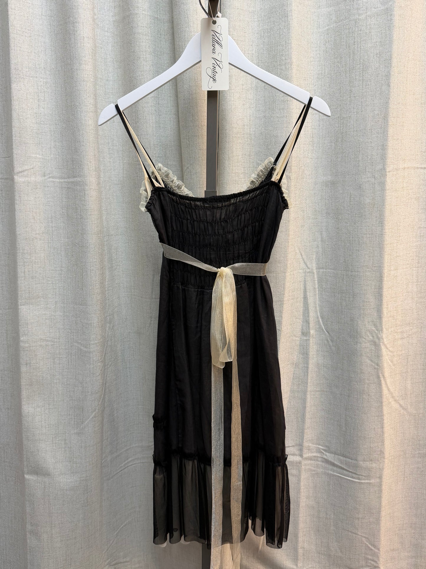 Black and Cream Midi Dress with Rosettes