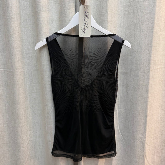 Black Morgan De Toi Cowl Neck Top with Mesh Pattern Back