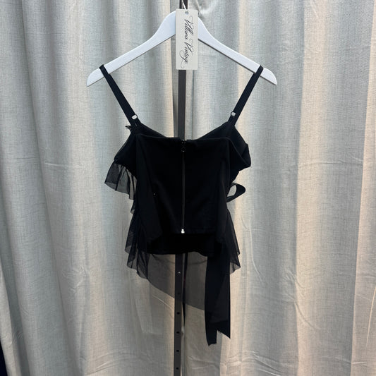 Black Sheer Layered Ruffle Bow Cami Top