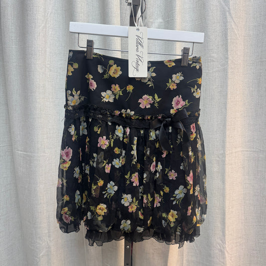 Luisa Spagnoli Black Floral Silk Bow Tank Top and Skirt Set