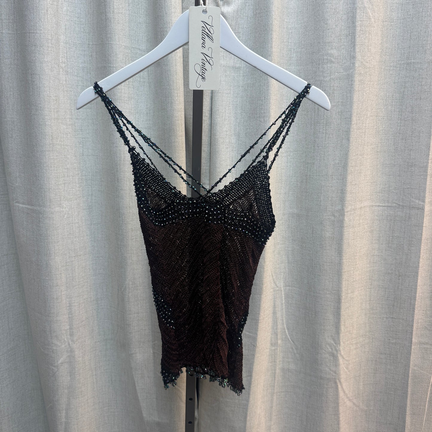 Brown and Black Iridescent Beaded Crochet Tank Top