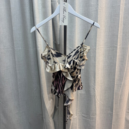 Just Cavalli Silk Animal Ruffle Tank Top