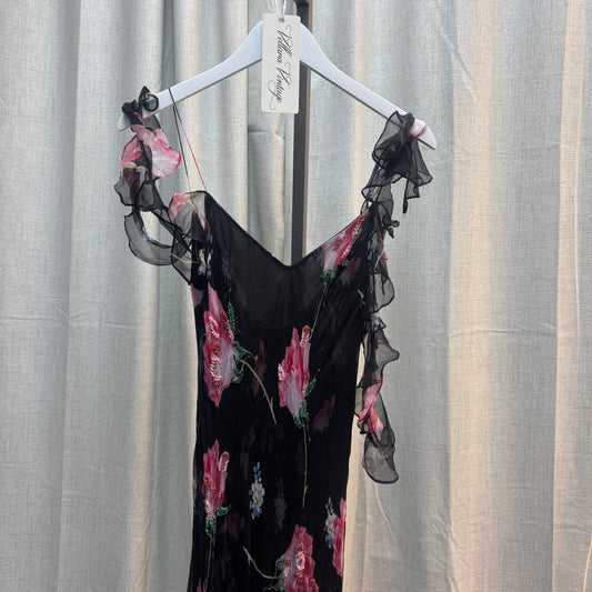 Floral Layered Ruffle Silk Maxi Dress