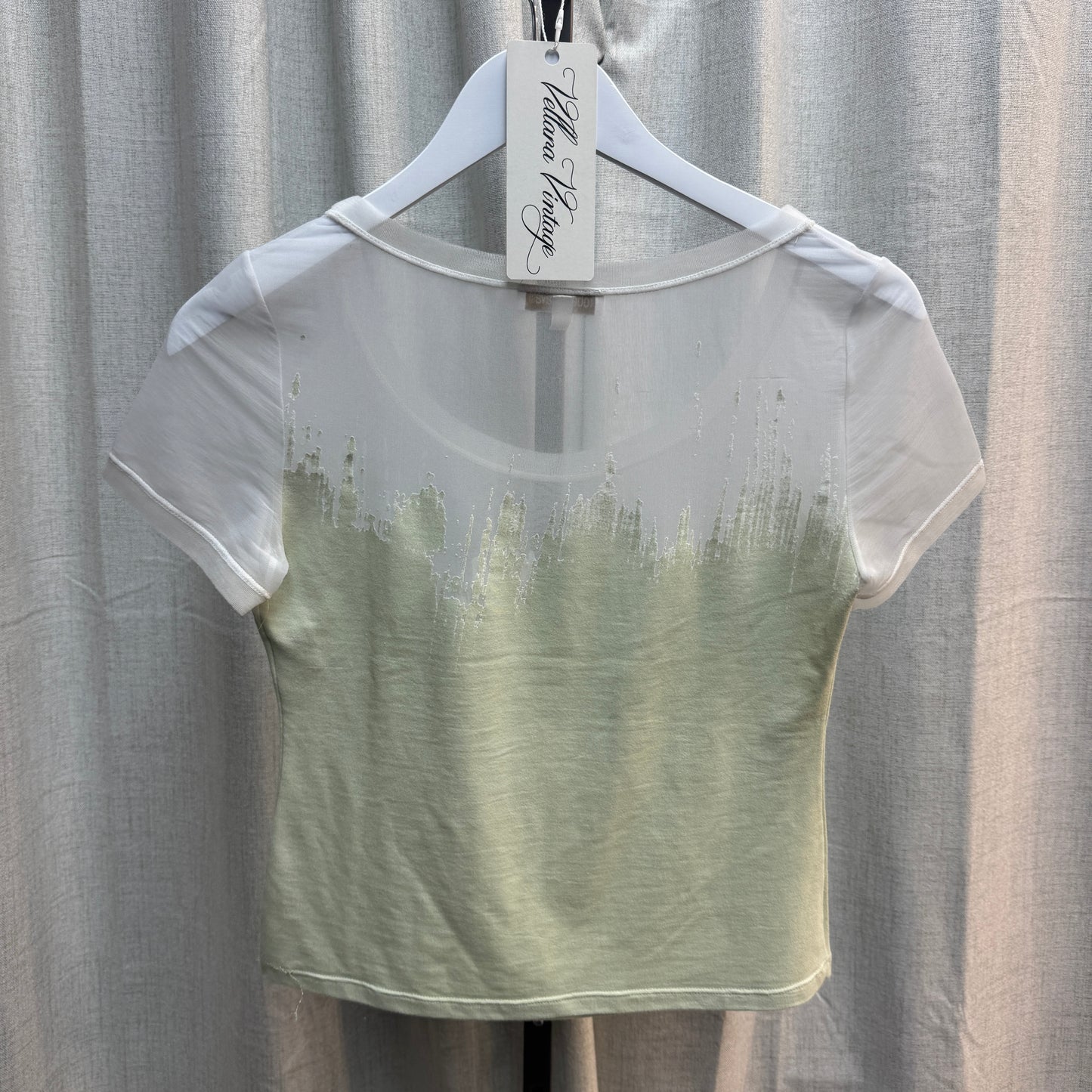 Roberto Cavalli Green 'Brushstroke' Velvet/Mesh Top