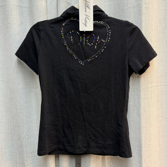 Christian Dior Boutique Black Rhinestone Logo Polo Shirt