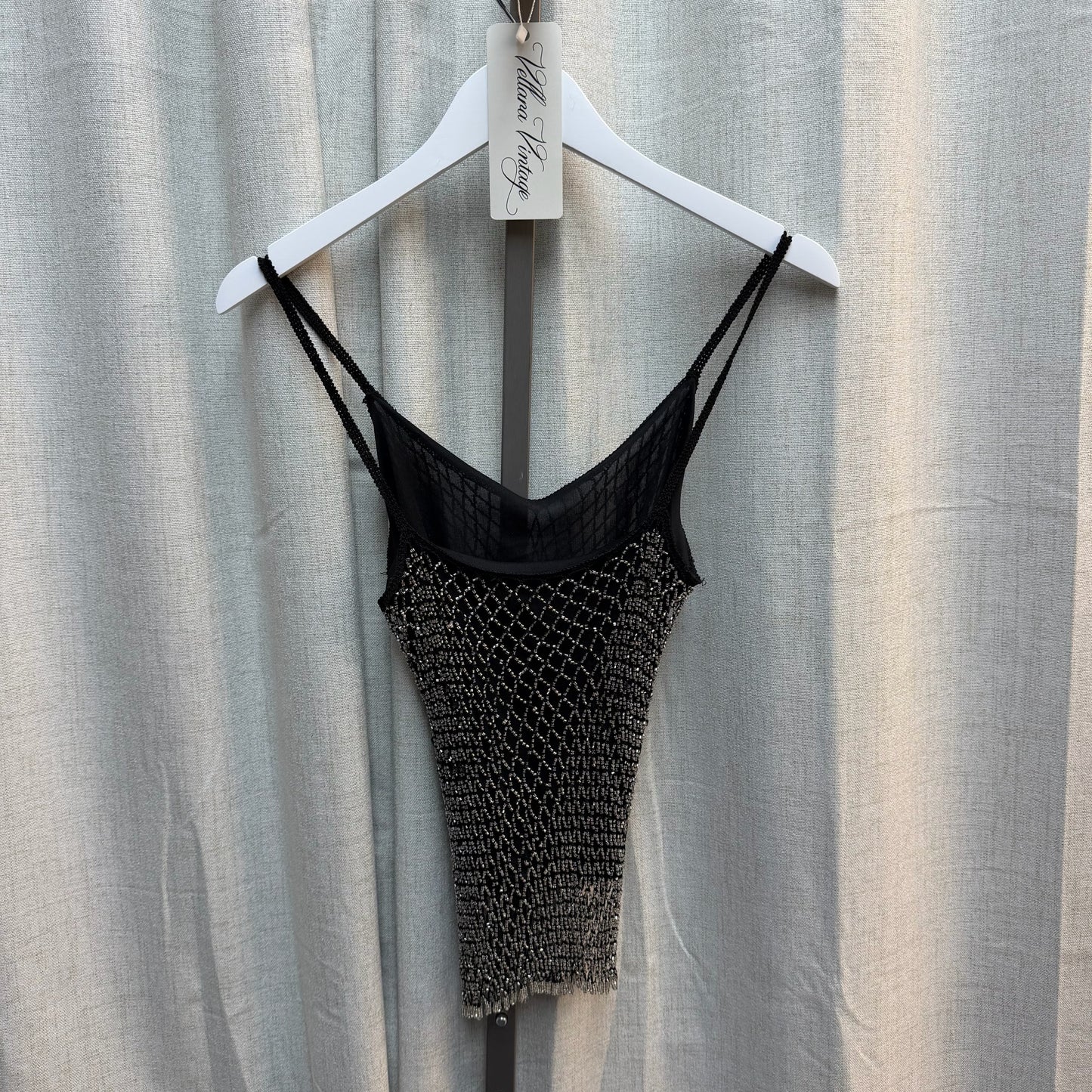 Black and Silver Beaded Mesh Camisole