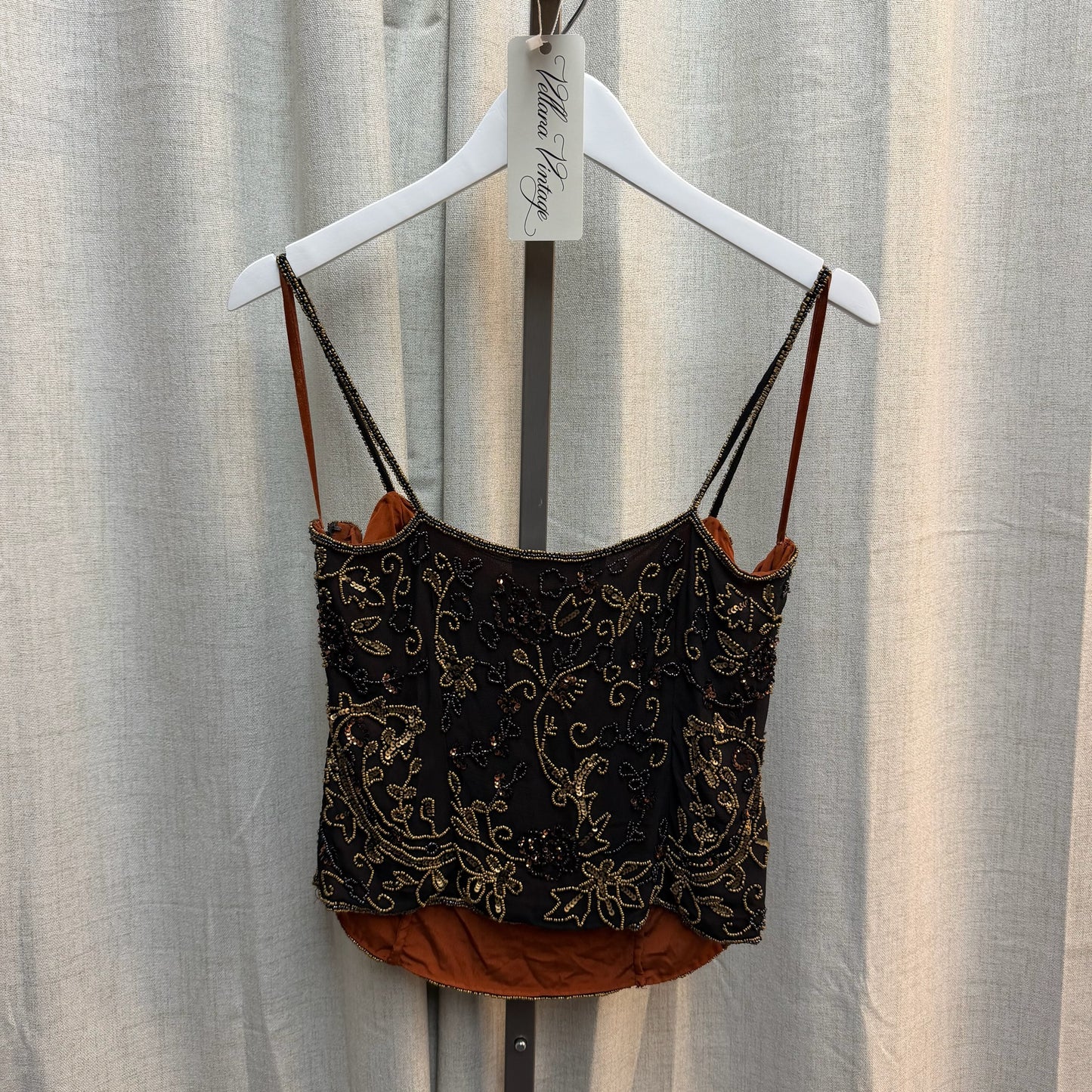 100% Silk Beaded Black and Gold Tank