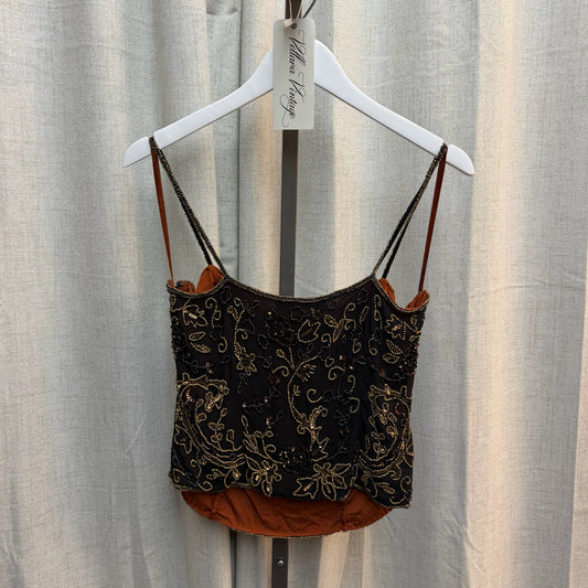 100% Silk Beaded Black and Gold Tank