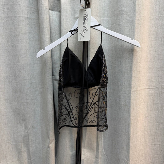 Black Beaded Tie-back Halter Top