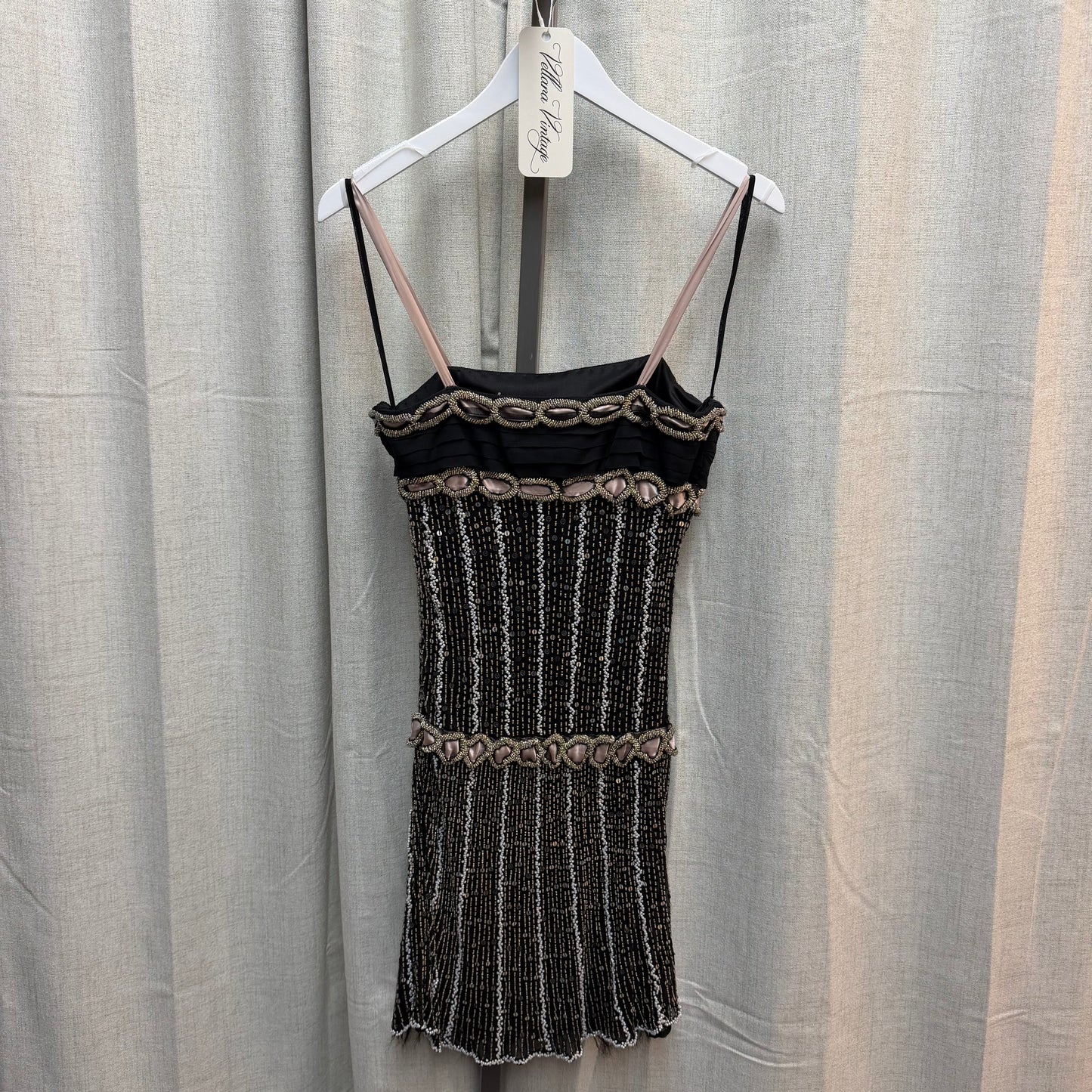 Black & Pink 100% Silk Beaded Mini Dress