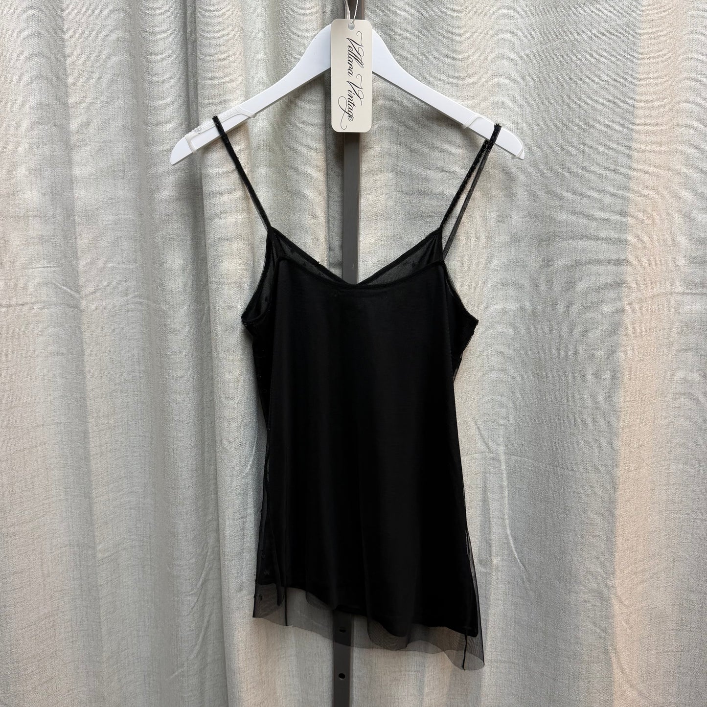 Black Beaded Mesh Asymmetrical Top