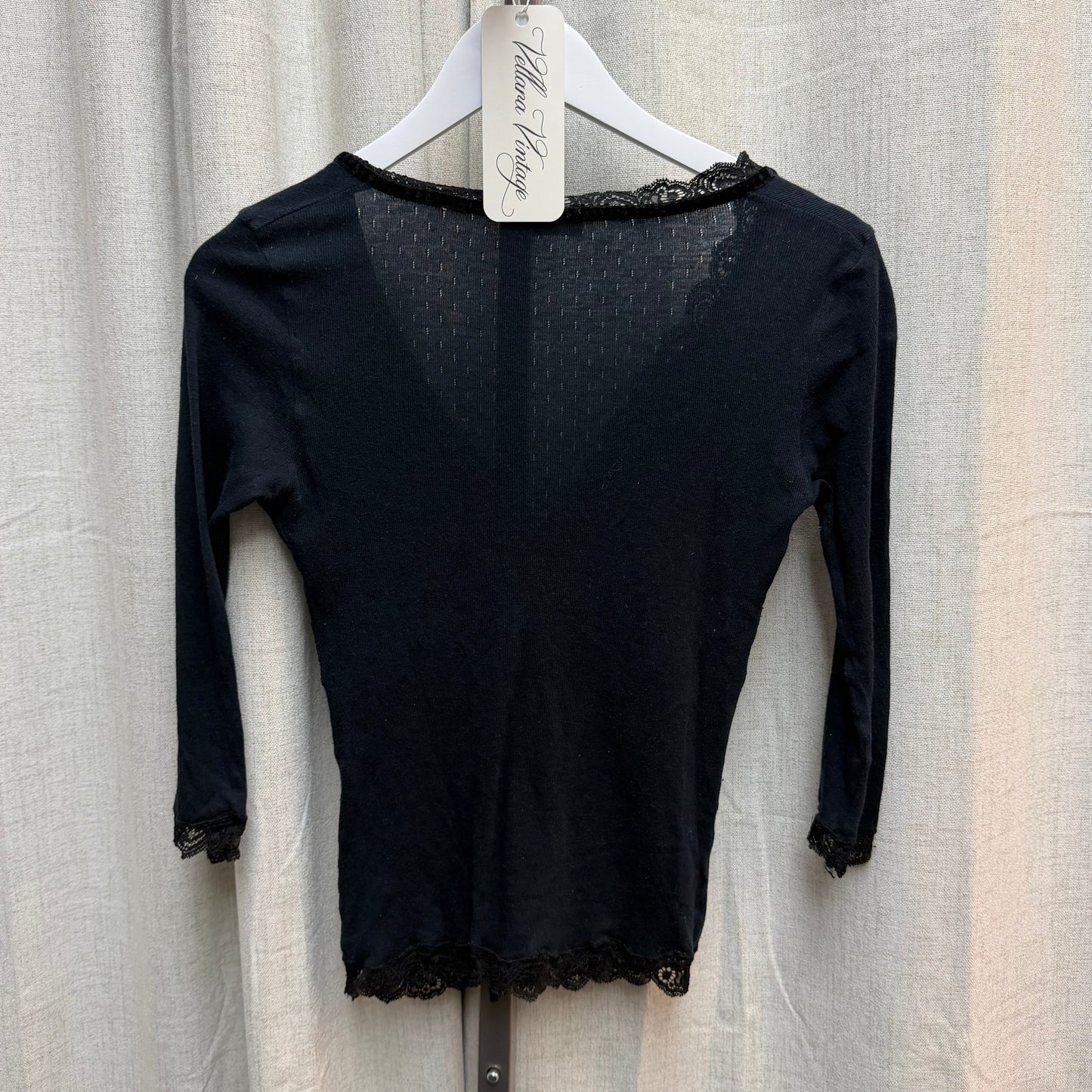 D&G Navy 3/4 Sleeve Pointelle Knit Button Down Top