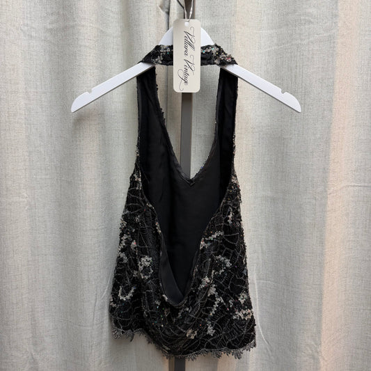 Black Beaded Spiderweb Halter Top