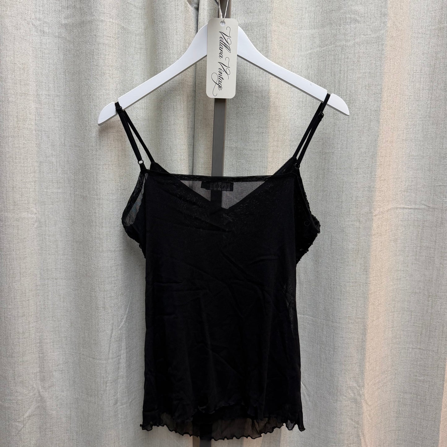 Black Beaded Cami with Lettuce Hem