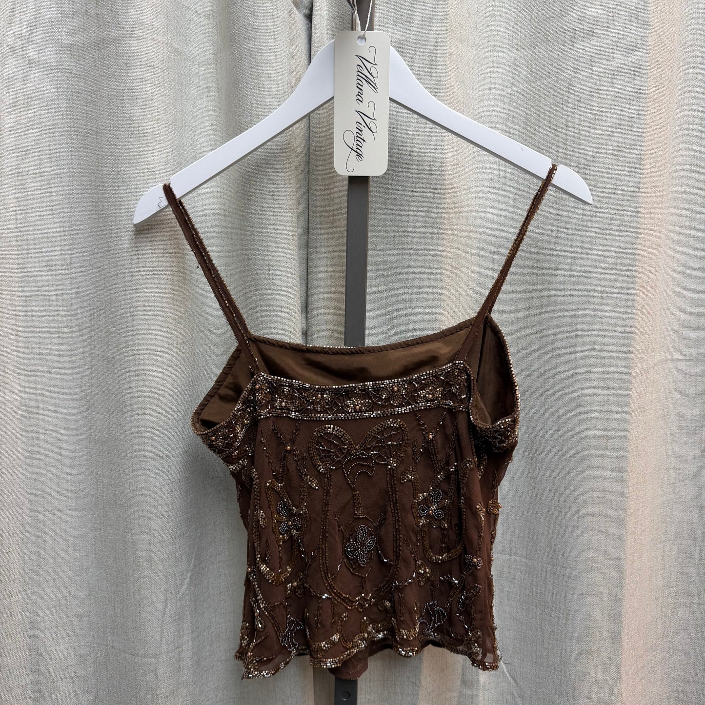 Brown Beaded 100% Silk Cami