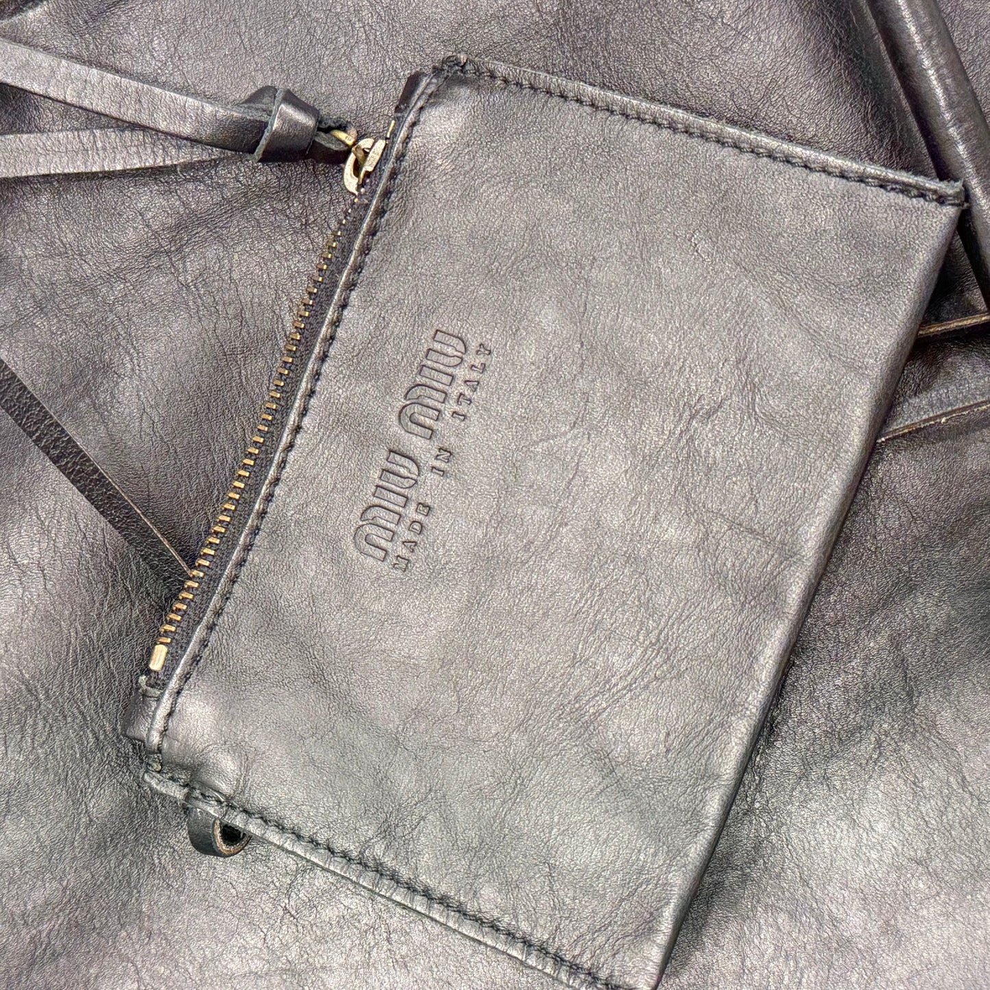 Miu Miu Black Leather Bow Shoulder Bag w/ Wallet Attached