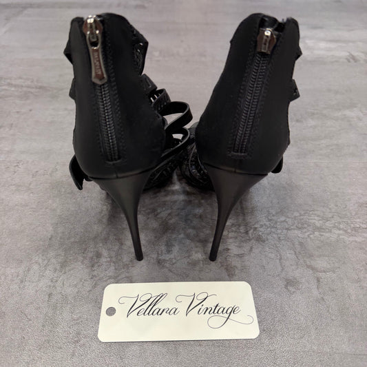 Balmain Black Leather Strappy Heels w/ Buckle