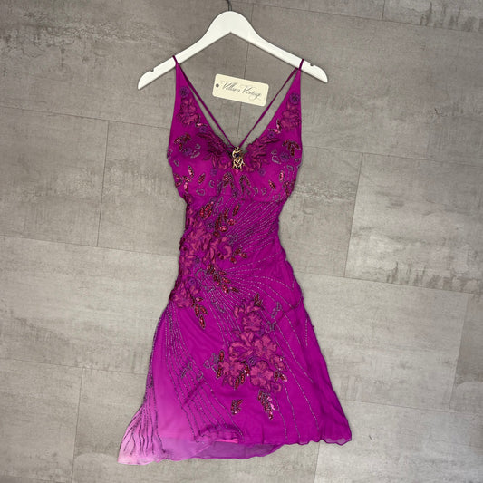 Magenta Backless Beaded Midi Dress