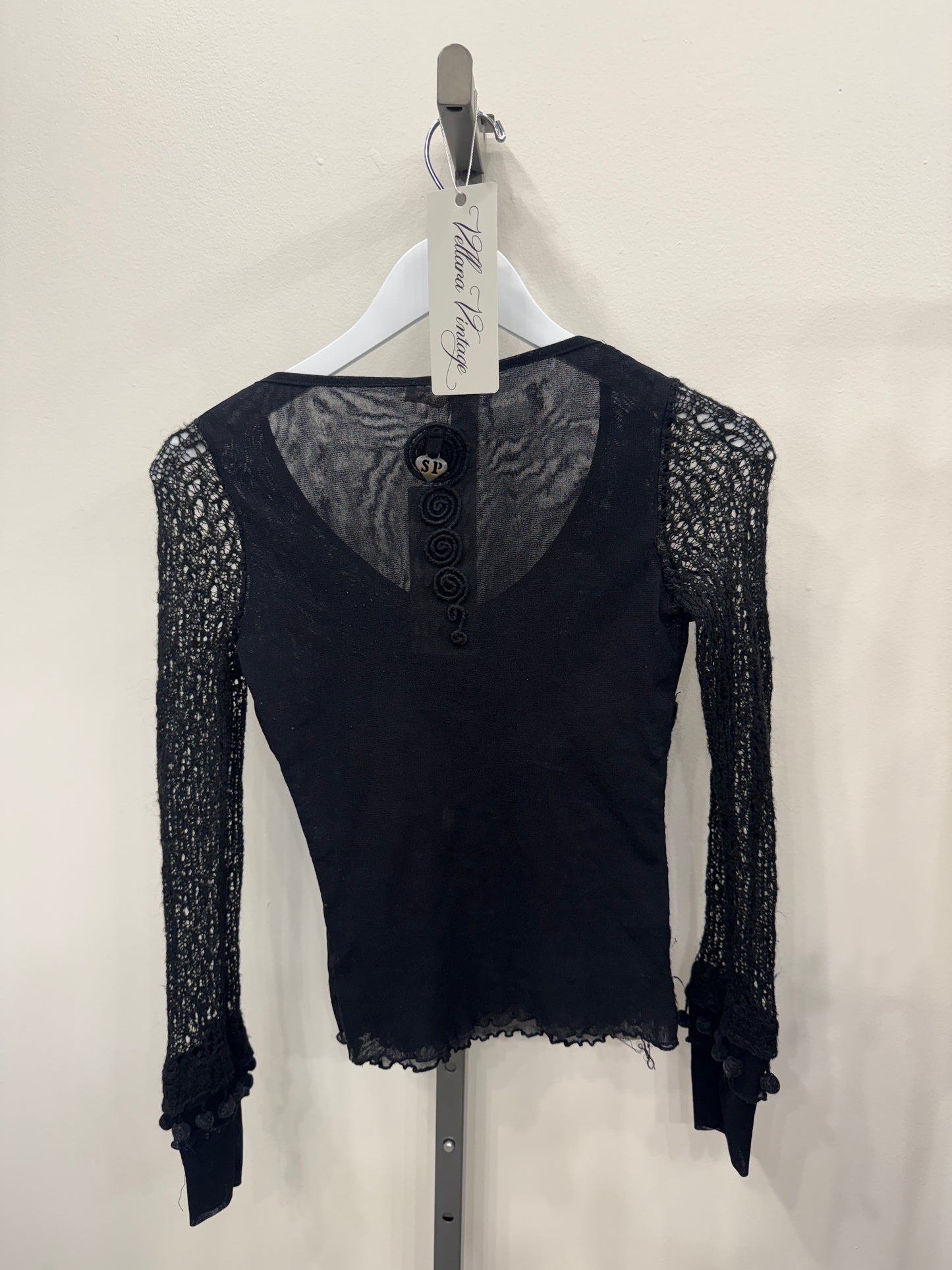 Vintage Italian Lace Rosette Mesh Sheer Long Sleeve