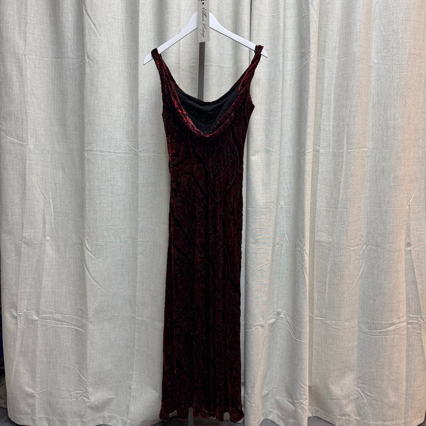 Carmen Marc Valvo Red Velvet Beaded Dress