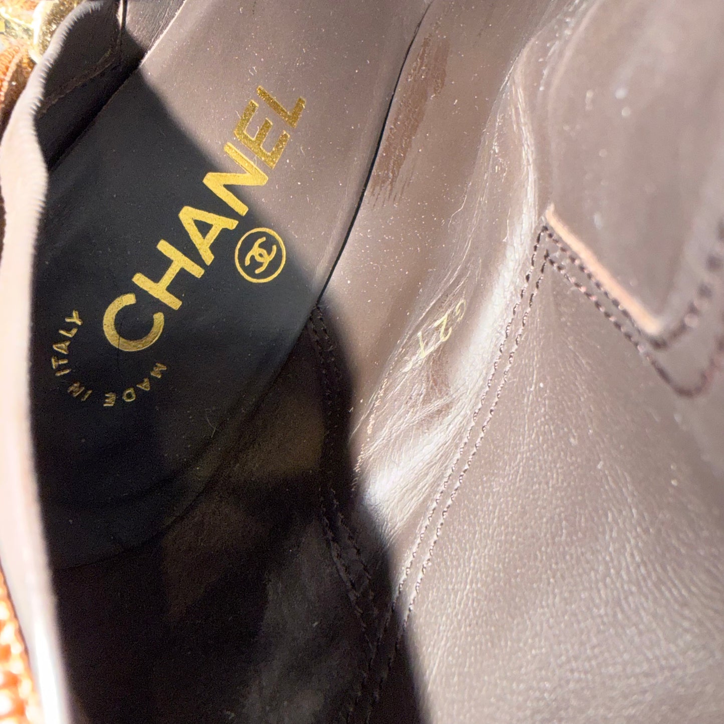 Chanel Metallic Copper Leather Knee High Boots w/ Gold CC Hardware