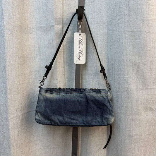 Diesel Industry Small Denim Baguette Bag w/ Metal Studs & Rhinestones
