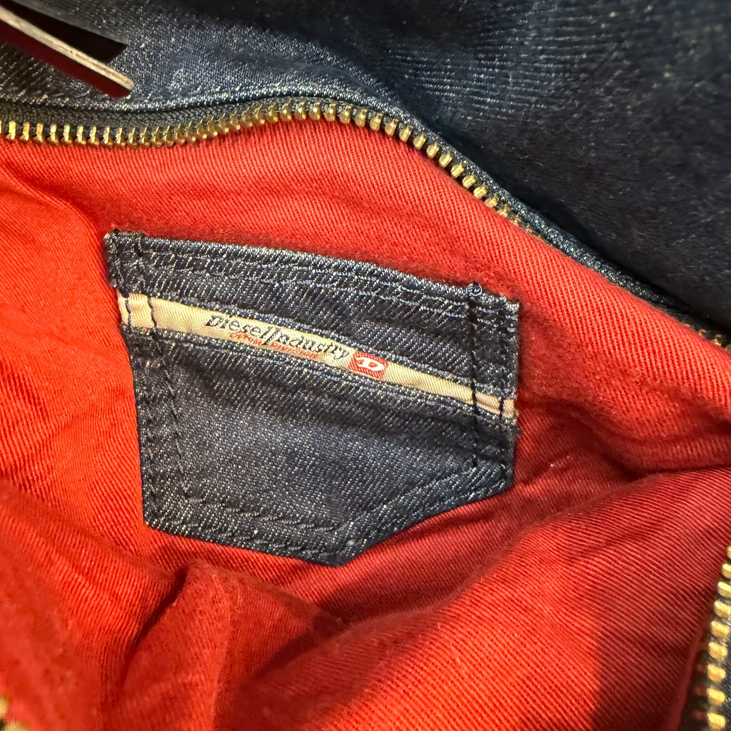 Diesel Industry Small Denim Baguette Bag w/ Metal Studs & Rhinestones