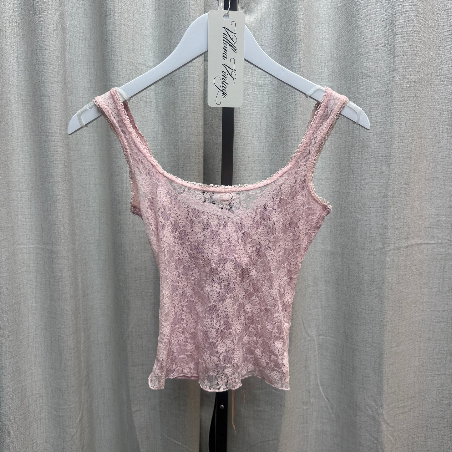 Pink Lace Lace-Up Tank Top