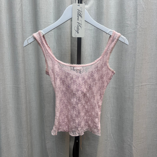 Pink Lace Lace-Up Tank Top