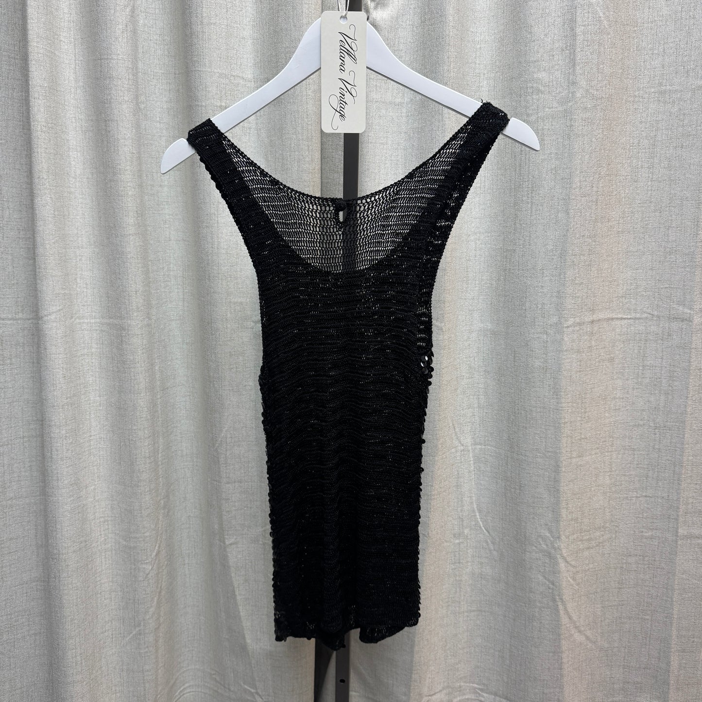 Black Sequin Crochet Long Tank Top