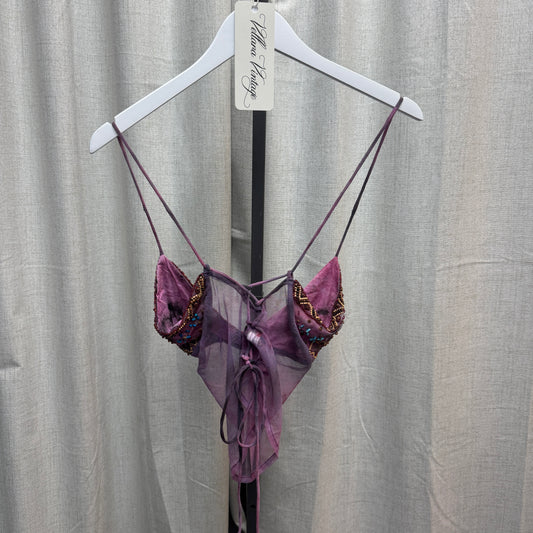 Morgan de Toi Beaded Purple Sheer Tie Back Tank Top