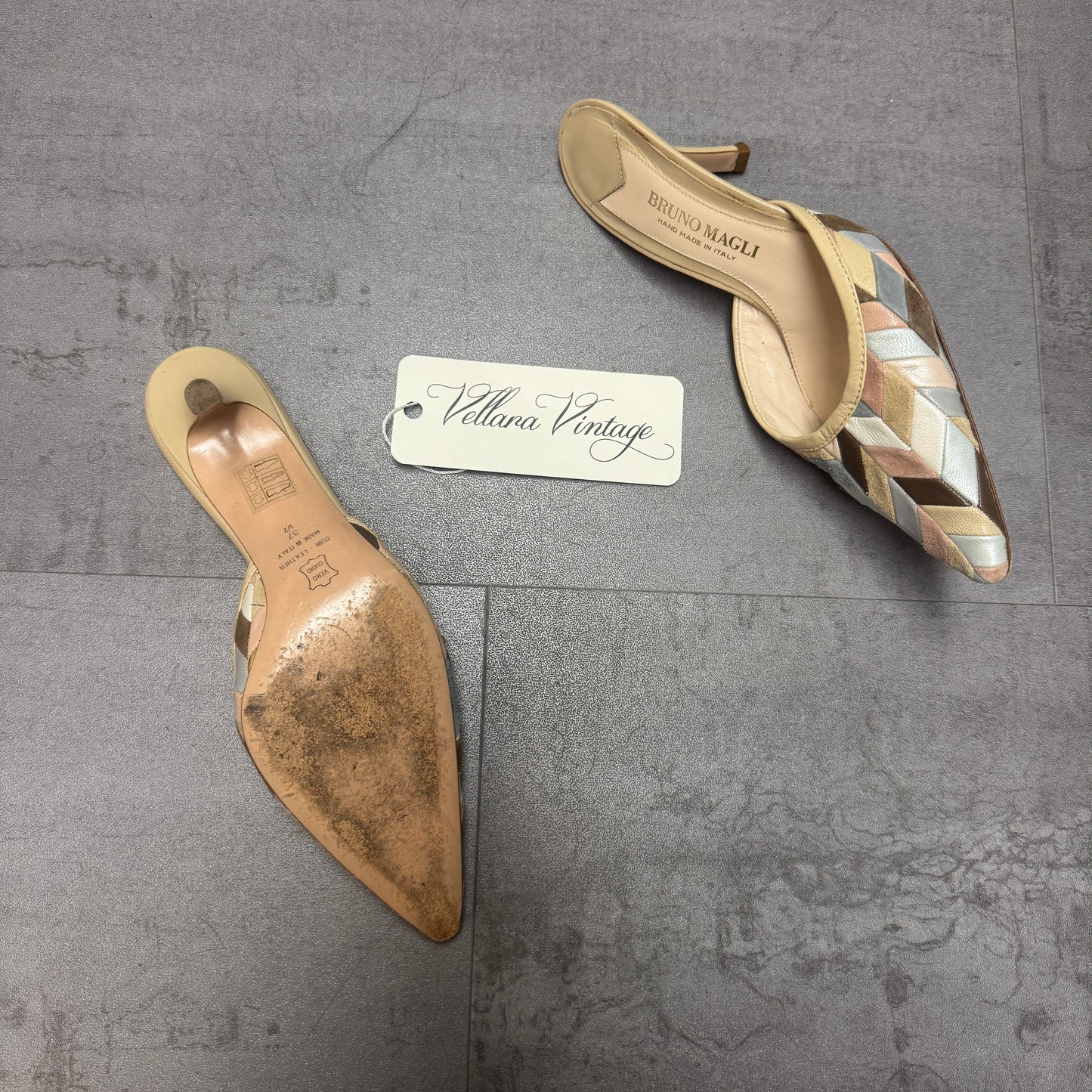 Bruno Magli Geometric Pastel Kitten Heel Mules