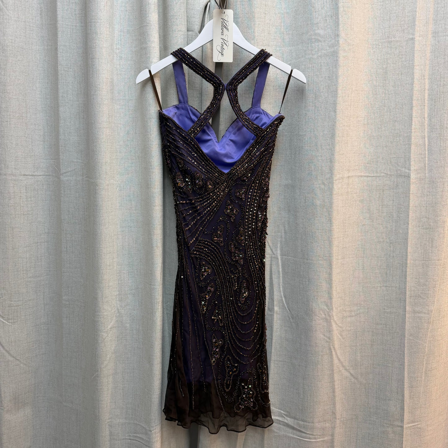 Purple Beaded Silk Halter Midi Dress
