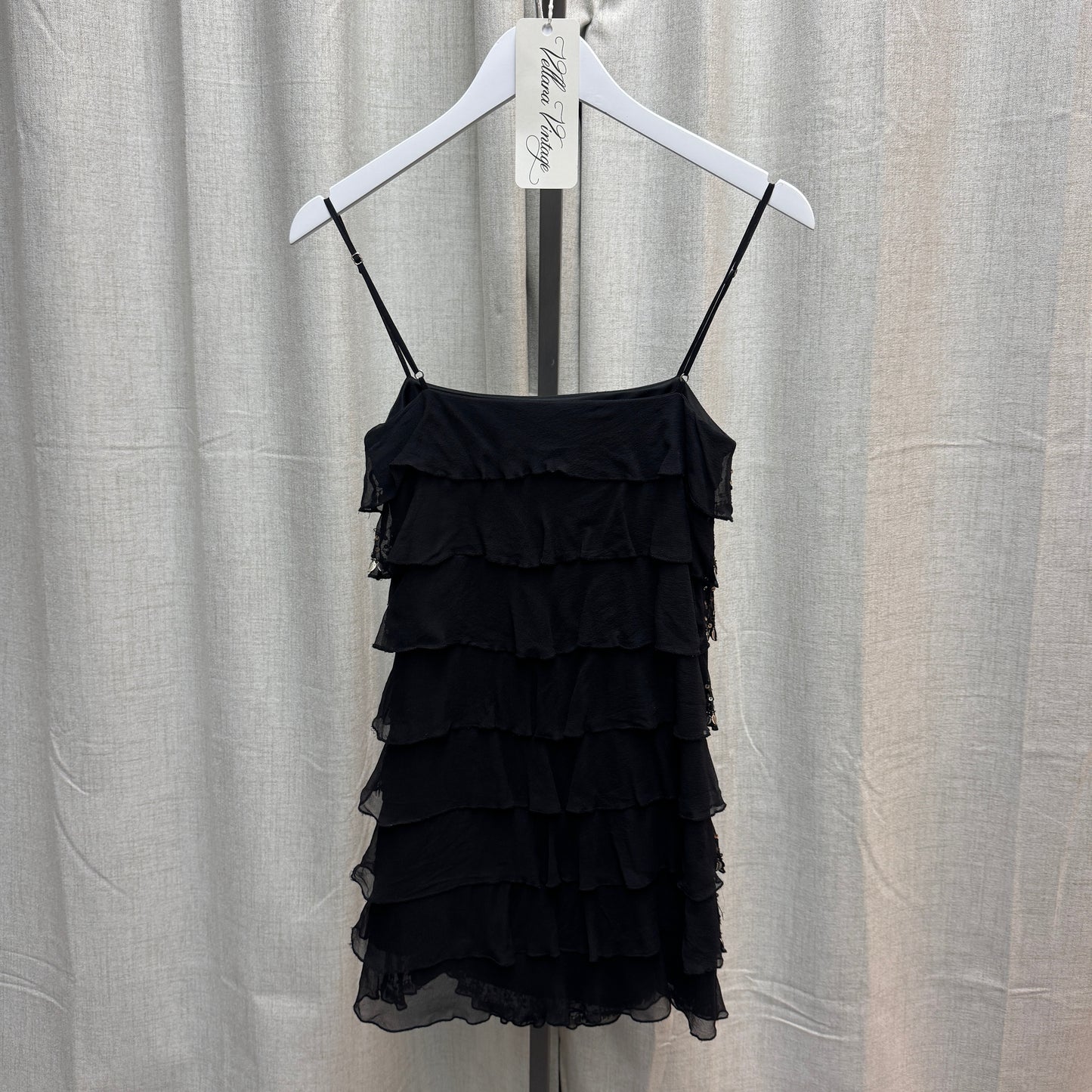 Black & Gold Silk Sequin Layered Mini Dress