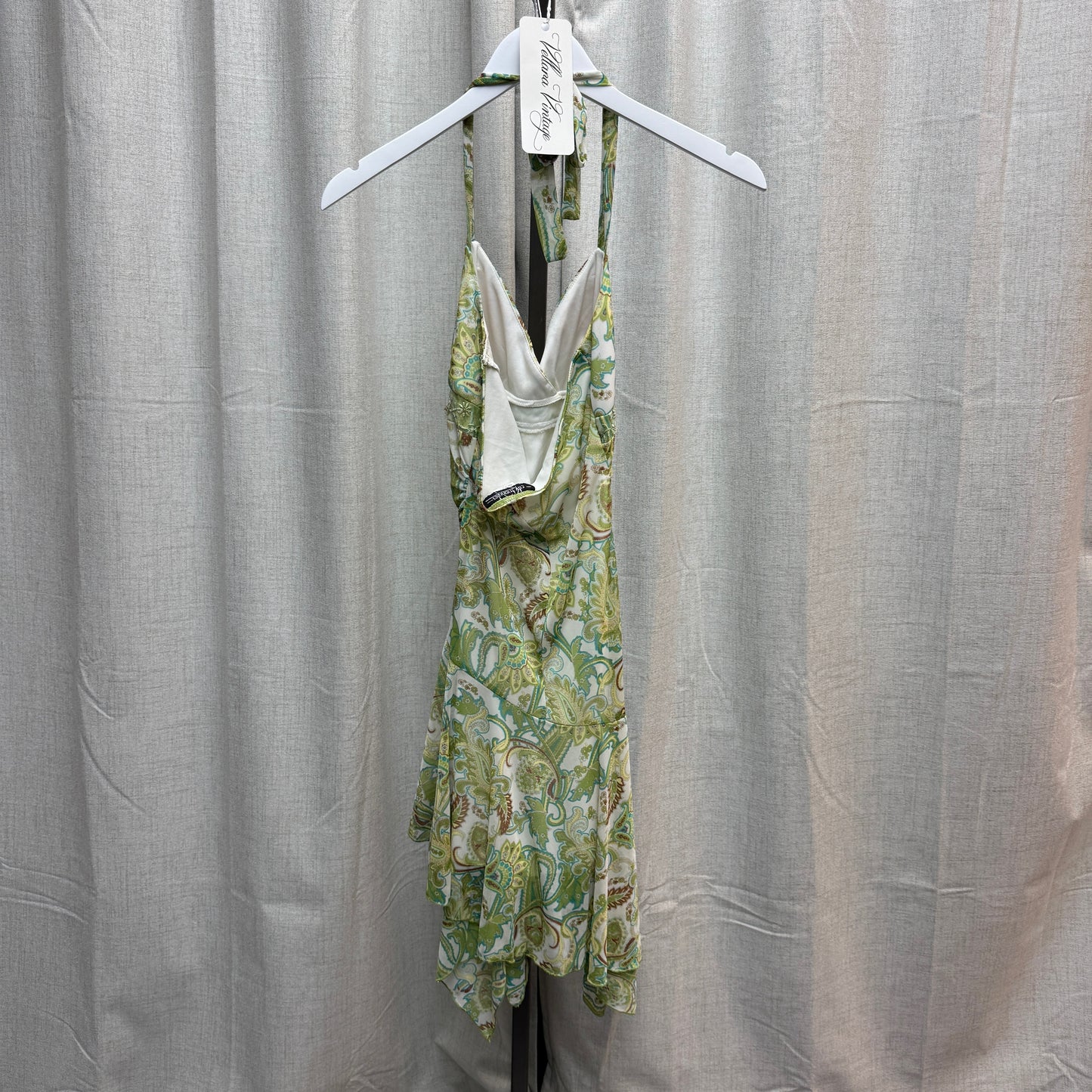 Green Paisley Ruched Halter Midi Dress