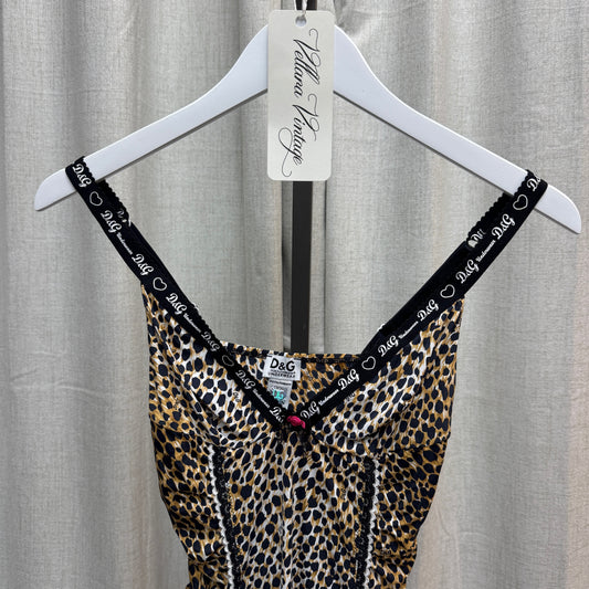D&G Logo Cheetah Print V-Neck Tank Top