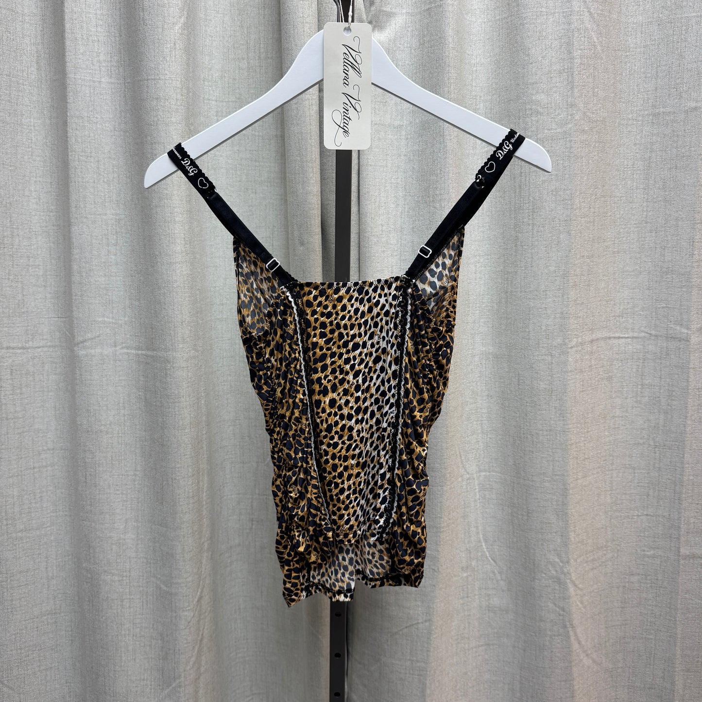 D&G Logo Cheetah Print V-Neck Tank Top