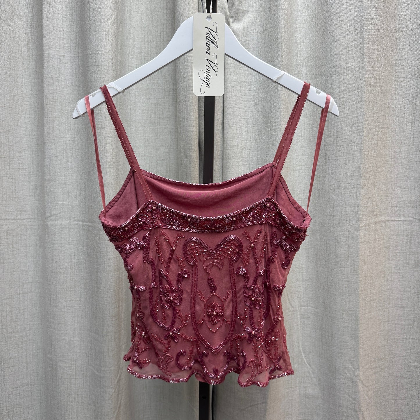 100% Silk Pink Beaded Tank Top