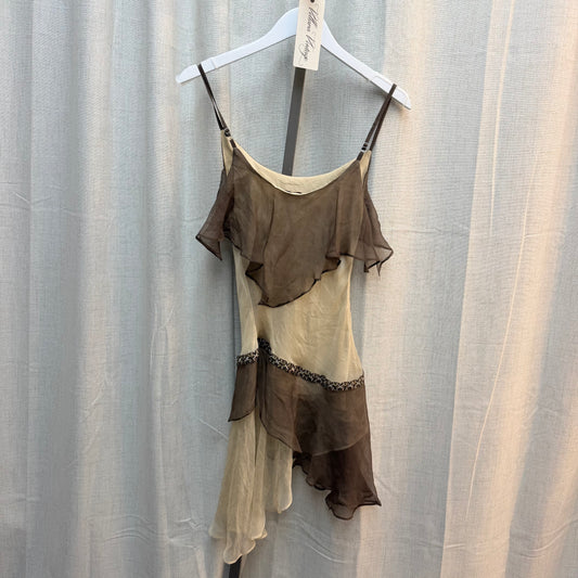 Brown & Beige Silk Mini Dress