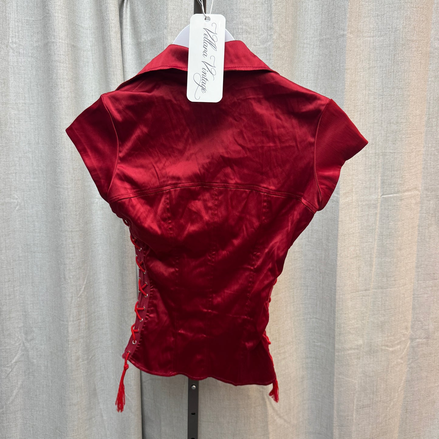 Red Satin Lace-Up Corset Blouse